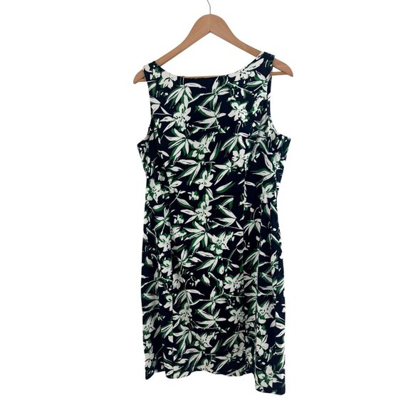 Chaps Navy Blue Green Floral Print Sleeveless Sheath Dress Size 16 Summer Cruise - Picture 7 of 9